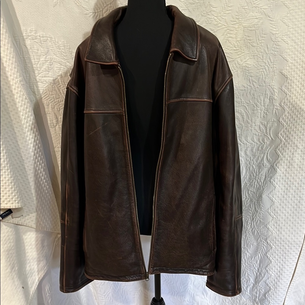 Dark brown genuine leather‎ jacket, size extra large